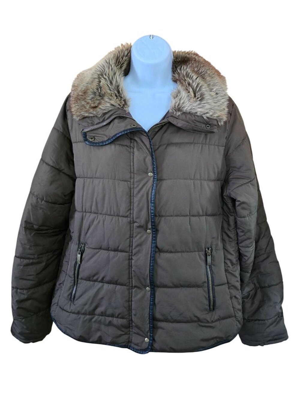 Old Navy Womens Faux Fur Collar Puffer Jacket Brown boho cottagecore warm soft